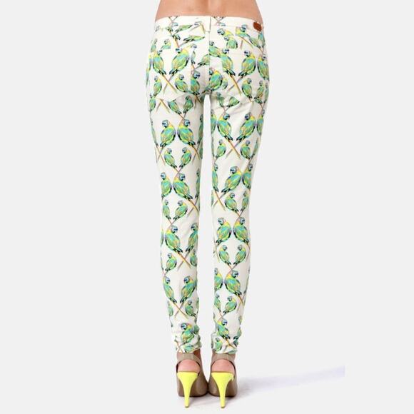 Dittos Denim Jessica Ivory Green Love Bird Print Jeggings Skinny Jeans NWT - Picture 10 of 11